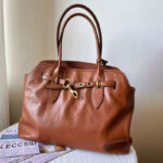 Women's Vintage Genuine Leather Tote Bag With Drawstring Buckle