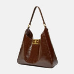 Women's Vintage Oil Wax Genuine Leather Clasp Accent Hobo Bag