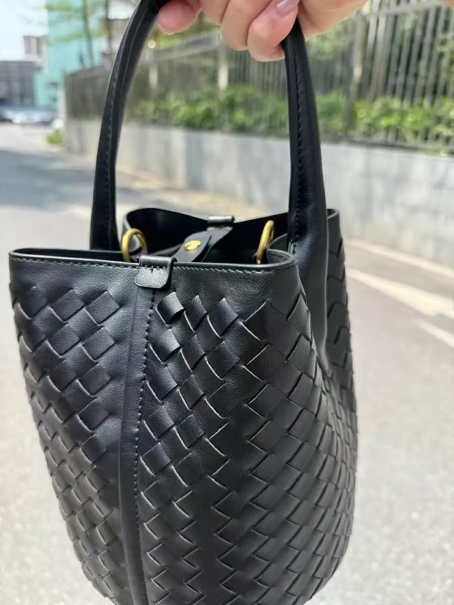 Women's Woven Genuine Lambskin Leather Top Handle Bucket bags photo review