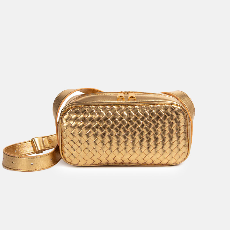 Sac à bandoulière en cuir véritable tissé en forme d'oreiller pour femmes