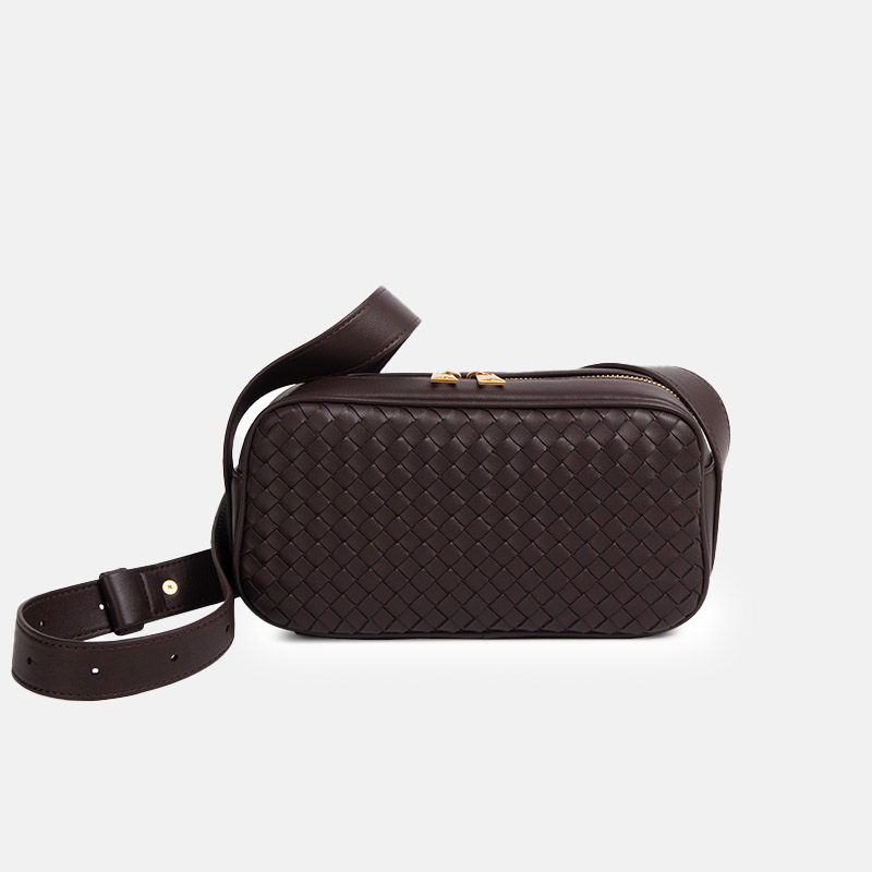 Sac à bandoulière en cuir véritable tissé en forme d'oreiller pour femmes