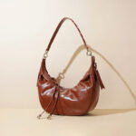 Women's Minimalist Quilted Genuine Leather Crescent Shoulder Hobo Bag