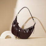 Women's Minimalist Quilted Genuine Leather Crescent Shoulder Hobo Bag