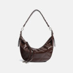 Women's Minimalist Quilted Genuine Leather Crescent Shoulder Hobo Bag