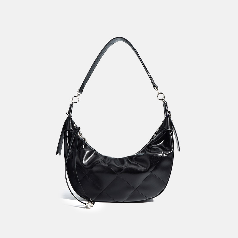 Women's Minimalist Quilted Genuine Leather Crescent Shoulder Hobo Bag