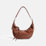 Women's Minimalist Quilted Genuine Leather Crescent Shoulder Hobo Bag