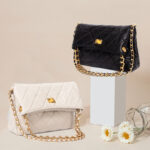 Women's Quilted Genuine Leather Lock Closure Chain Strap Shoulder Bag