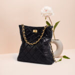 Women's Quilted Genuine Leather Lock Closure Chain Strap Shoulder Bag