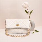 Women's Quilted Genuine Leather Lock Closure Chain Strap Shoulder Bag