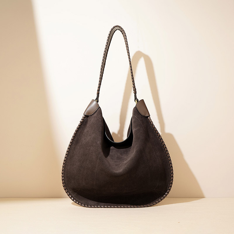 Damen Wildleder Echtes Leder Minimalistische Schulter Hobo Tasche