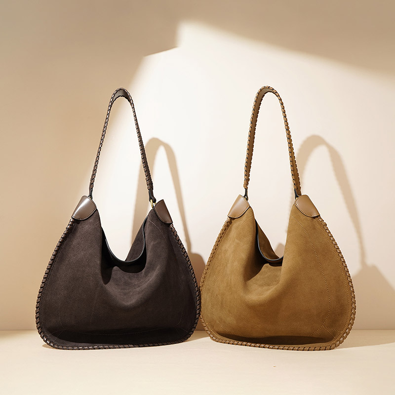 Damen Wildleder Echtes Leder Minimalistische Schulter Hobo Tasche