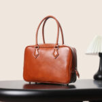 Women's Vintage Genuine Leather Bowling Handbag