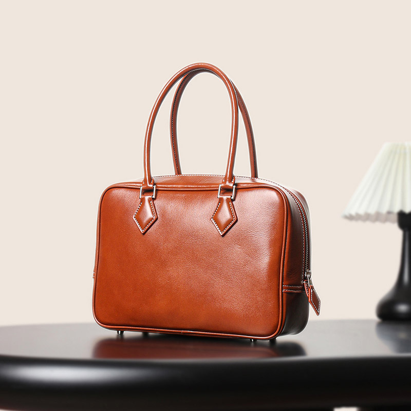 Women's Vintage Genuine Leather Bowling Handbag