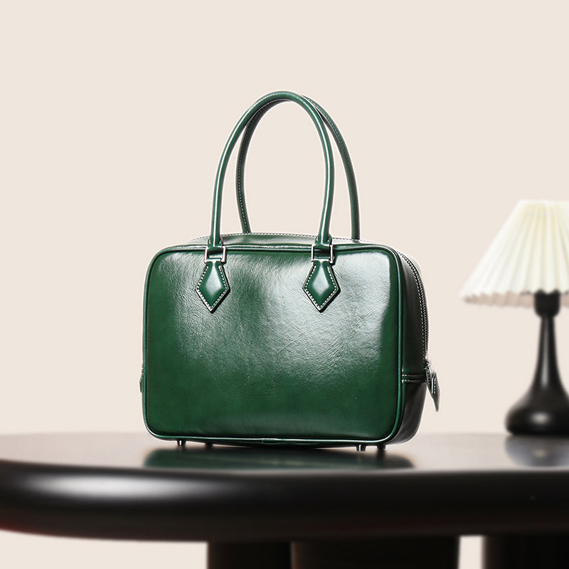 Women's Vintage Genuine Leather Bowling Handbag