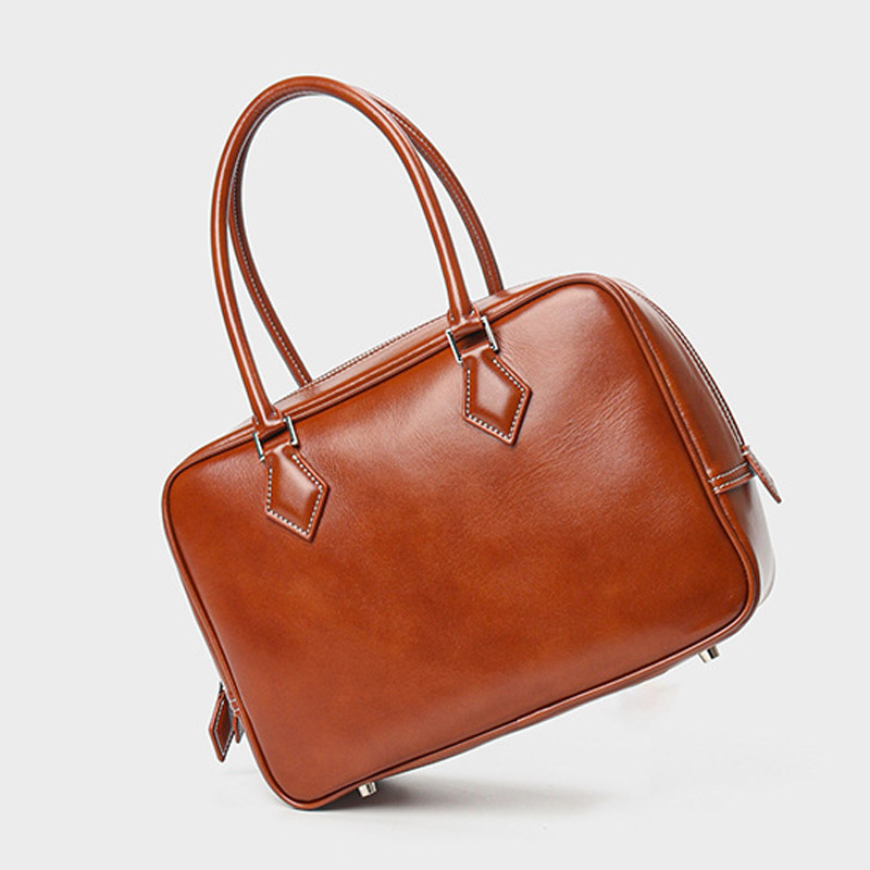 Women's Vintage Genuine Leather Bowling Handbag