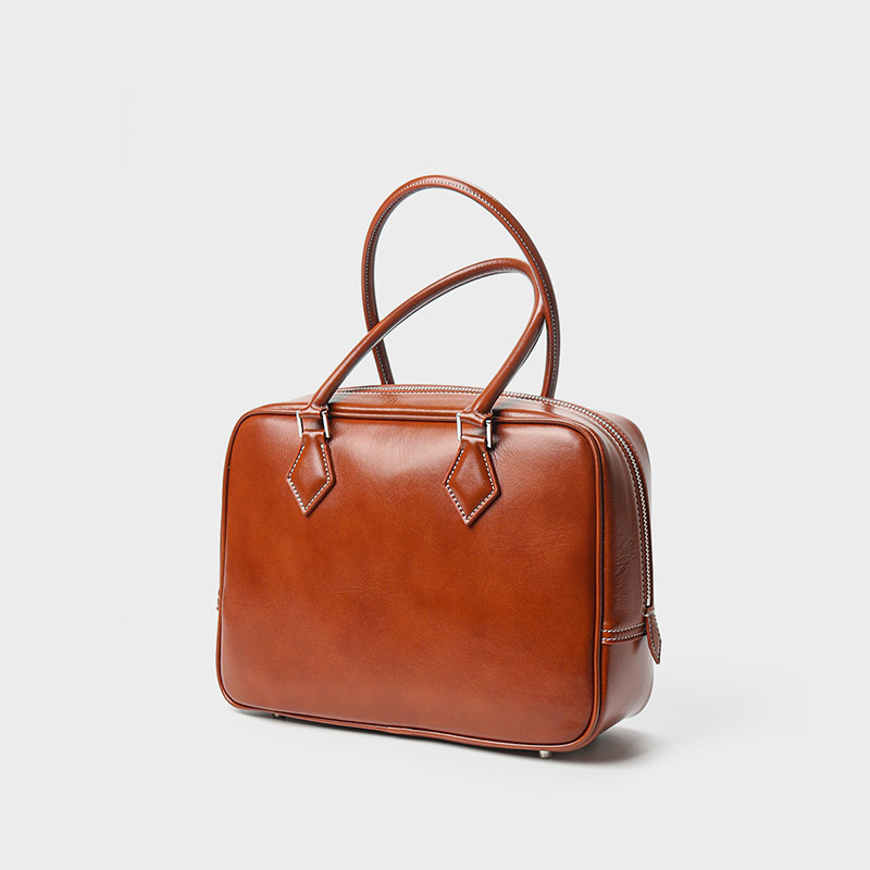 Women's Vintage Genuine Leather Bowling Handbag
