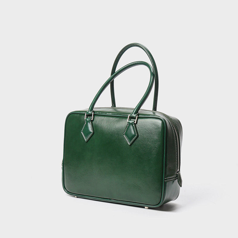 Women's Vintage Genuine Leather Bowling Handbag
