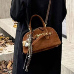 Women's Vintage Suede Genuine Leather Drawstring Handbag