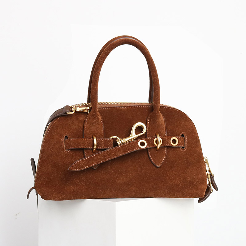 Women's Vintage Suede Genuine Leather Drawstring Handbag