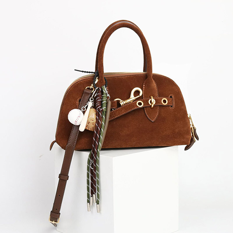 Women's Vintage Suede Genuine Leather Drawstring Handbag