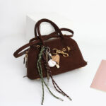 Women's Vintage Suede Genuine Leather Drawstring Handbag