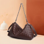 Women's Woven Genuine Leather Chain Strap Hobo Bag