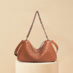 Women's Woven Genuine Leather Chain Strap Hobo Bag