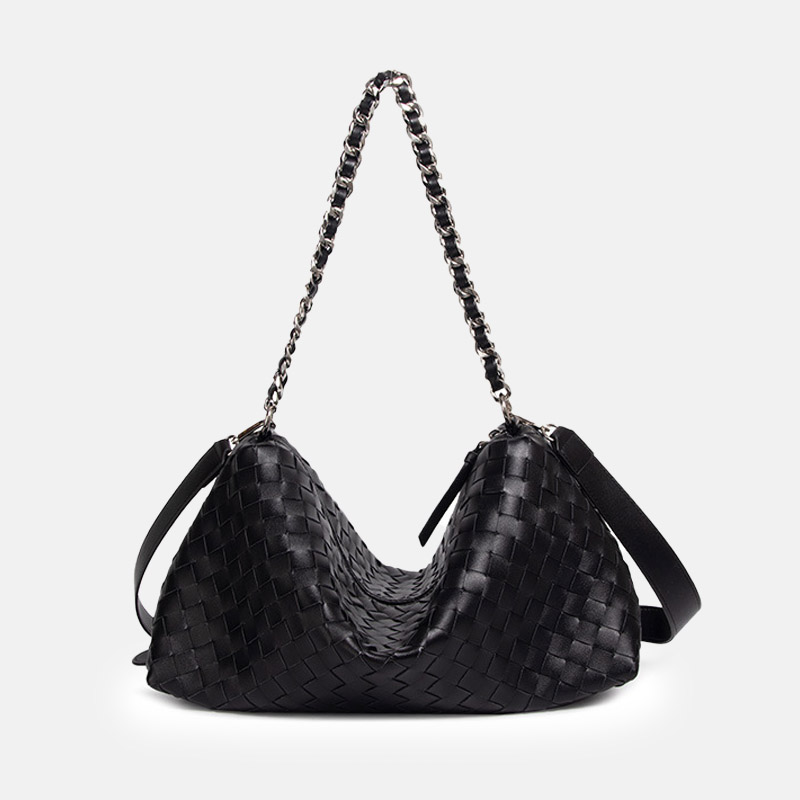 Women's Woven Genuine Leather Chain Strap Hobo Bag