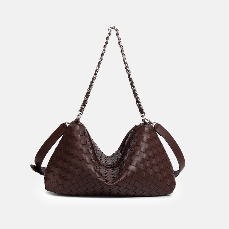 Women's Woven Genuine Leather Chain Strap Hobo Bag