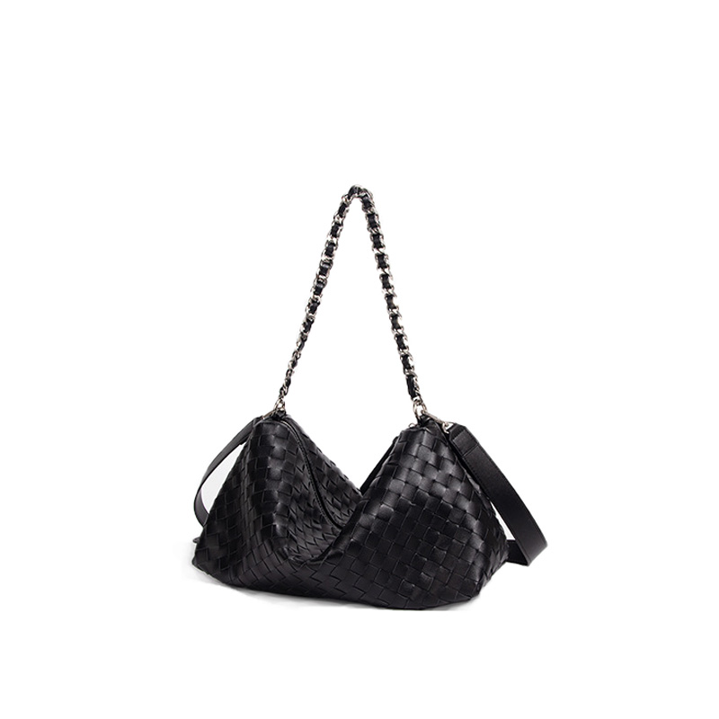Sac hobo à bandoulière en cuir véritable tressé pour femmes