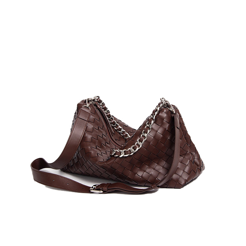 Sac hobo à bandoulière en cuir véritable tressé pour femmes