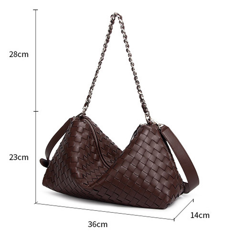 Sac hobo à bandoulière en cuir véritable tressé pour femmes