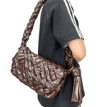 Women's Woven Waxed Genuine Leather Pleated Shoulder Bag