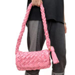 Women's Woven Waxed Genuine Leather Pleated Shoulder Bag