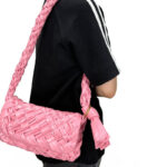 Women's Woven Waxed Genuine Leather Pleated Shoulder Bag