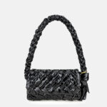 Women's Woven Waxed Genuine Leather Pleated Shoulder Bag