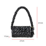 Women's Woven Waxed Genuine Leather Pleated Shoulder Bag