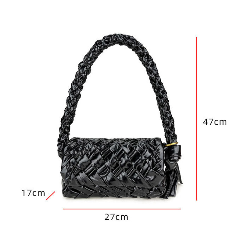 Women's Woven Waxed Genuine Leather Pleated Shoulder Bag