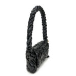 Women's Woven Waxed Genuine Leather Pleated Shoulder Bag