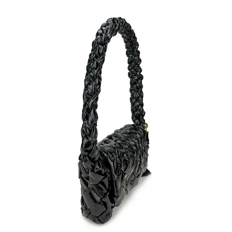 Women's Woven Waxed Genuine Leather Pleated Shoulder Bag