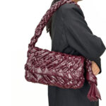 Women's Woven Waxed Genuine Leather Pleated Shoulder Bag
