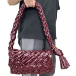 Women's Woven Waxed Genuine Leather Pleated Shoulder Bag