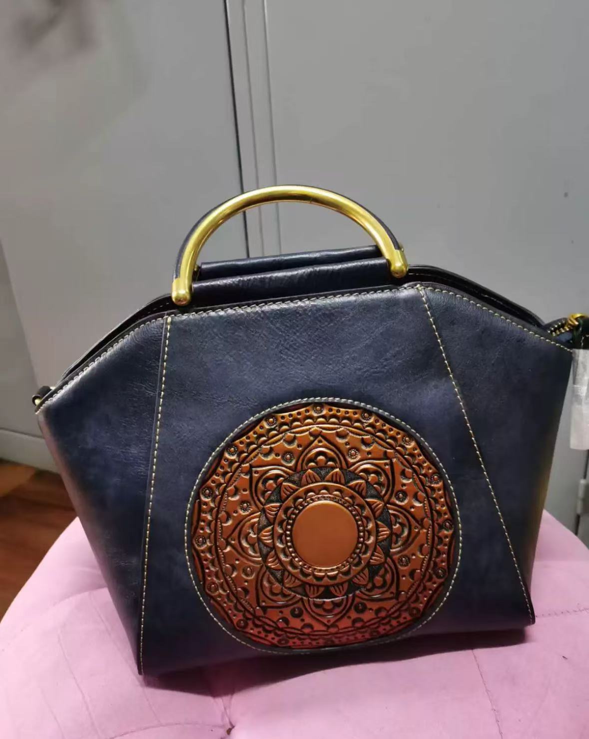 Women's Totem Embossed Vintage Top Handle Handbags in Genuine Leather photo review