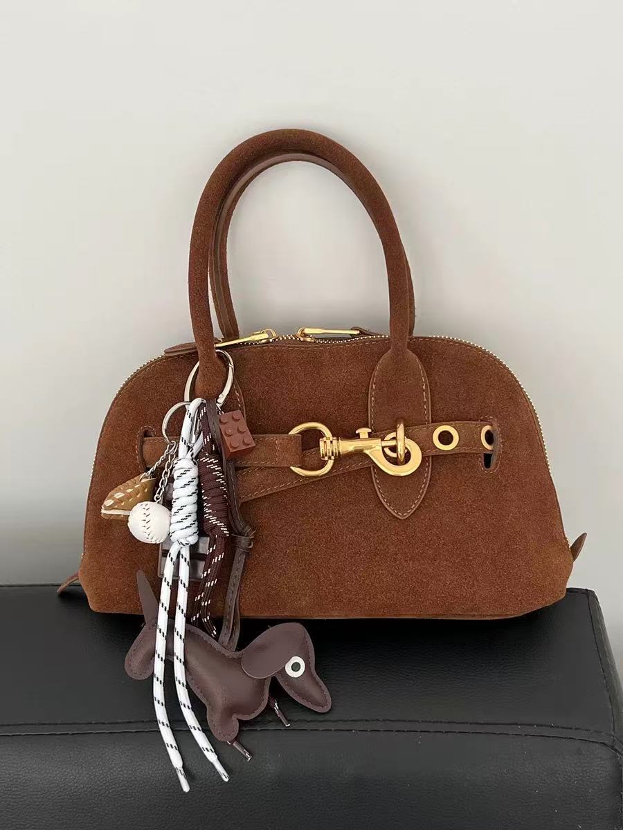 Women's Vintage Suede Genuine Leather Drawstring Handbag photo review