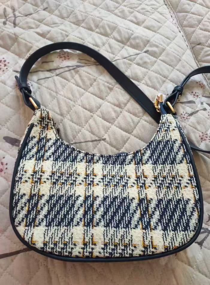 Sacs hobo à bandoulière demi-lune à motif pied-de-poule pour femmes - noir photo review