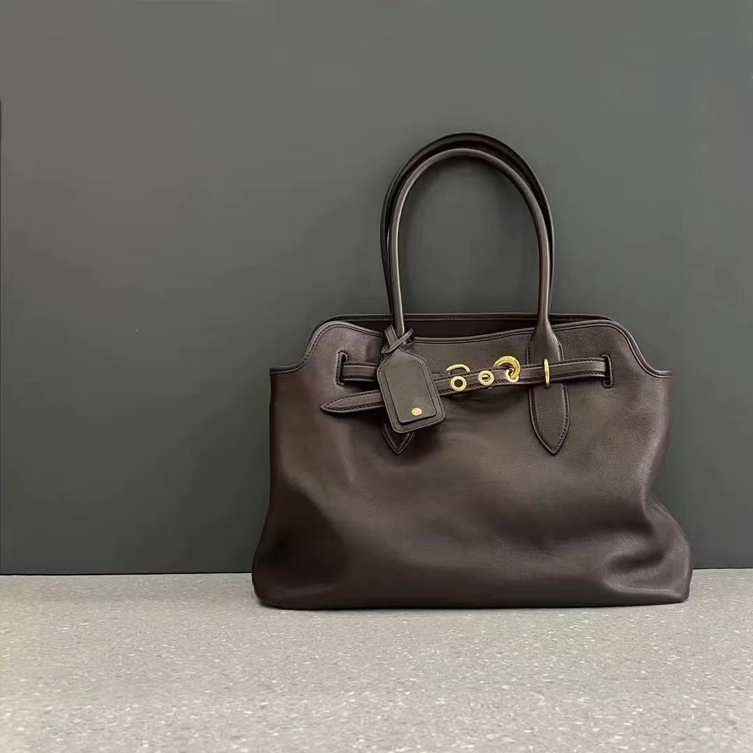 Women's Vintage Genuine Leather Tote Bag With Drawstring Buckle photo review