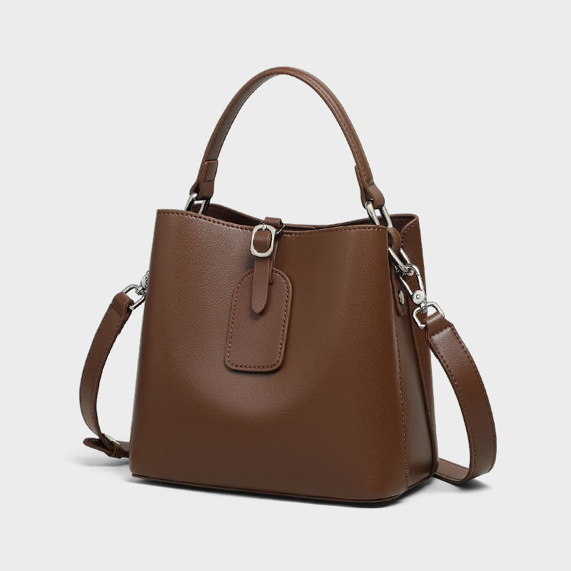 Damen Echtes Leder Schnallenverschluss Schulter Bucket Bag