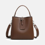 Damen Echtes Leder Schnallenverschluss Schulter Bucket Bag