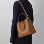 Damen Echtes Leder Schnallenverschluss Schulter Bucket Bag