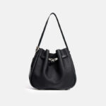 Sac à bandoulière en cuir véritable avec cordon de serrage pour femmes
